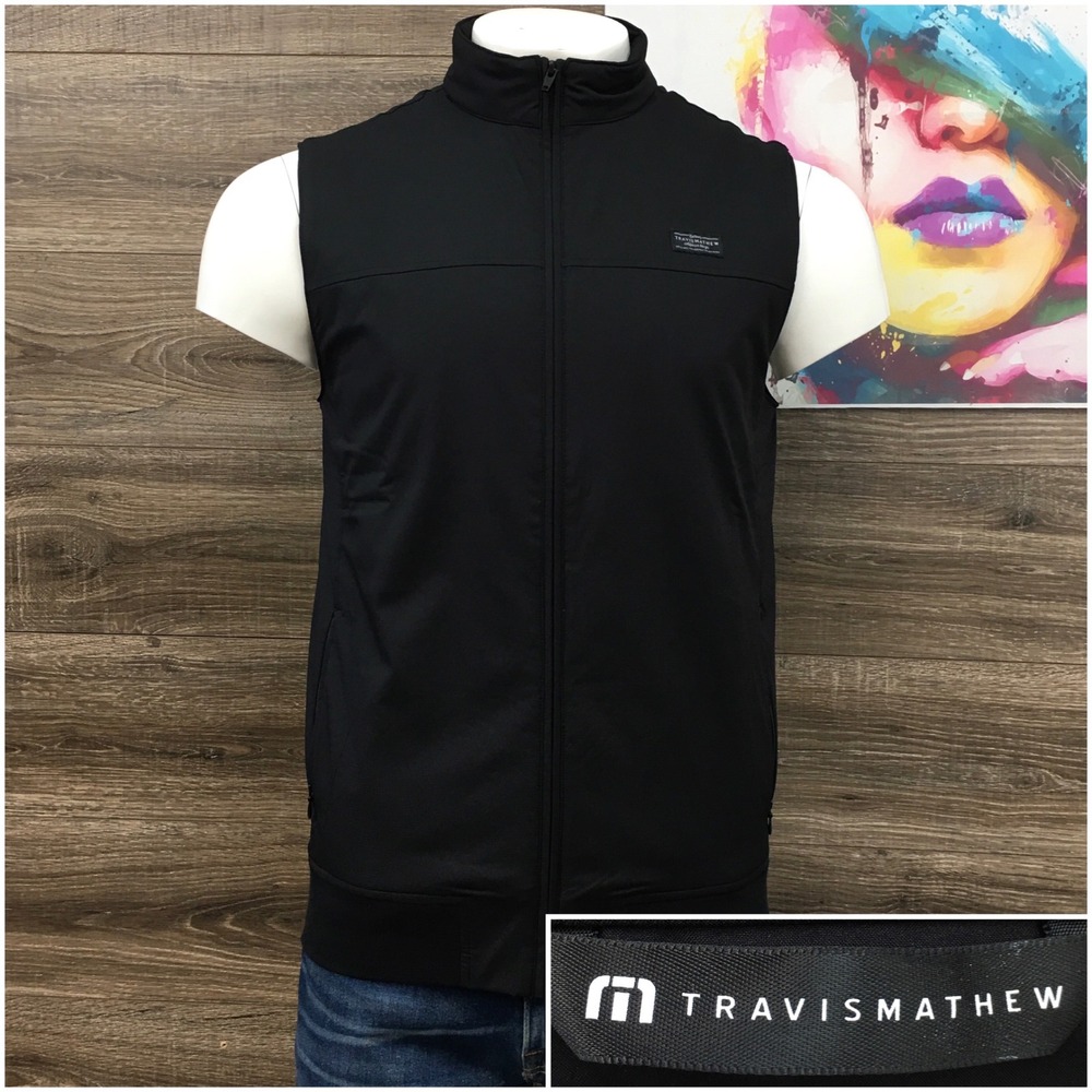TravisMathew Mens Wanderlust Golf Vest Full Zip Golf Performance Black Size M
